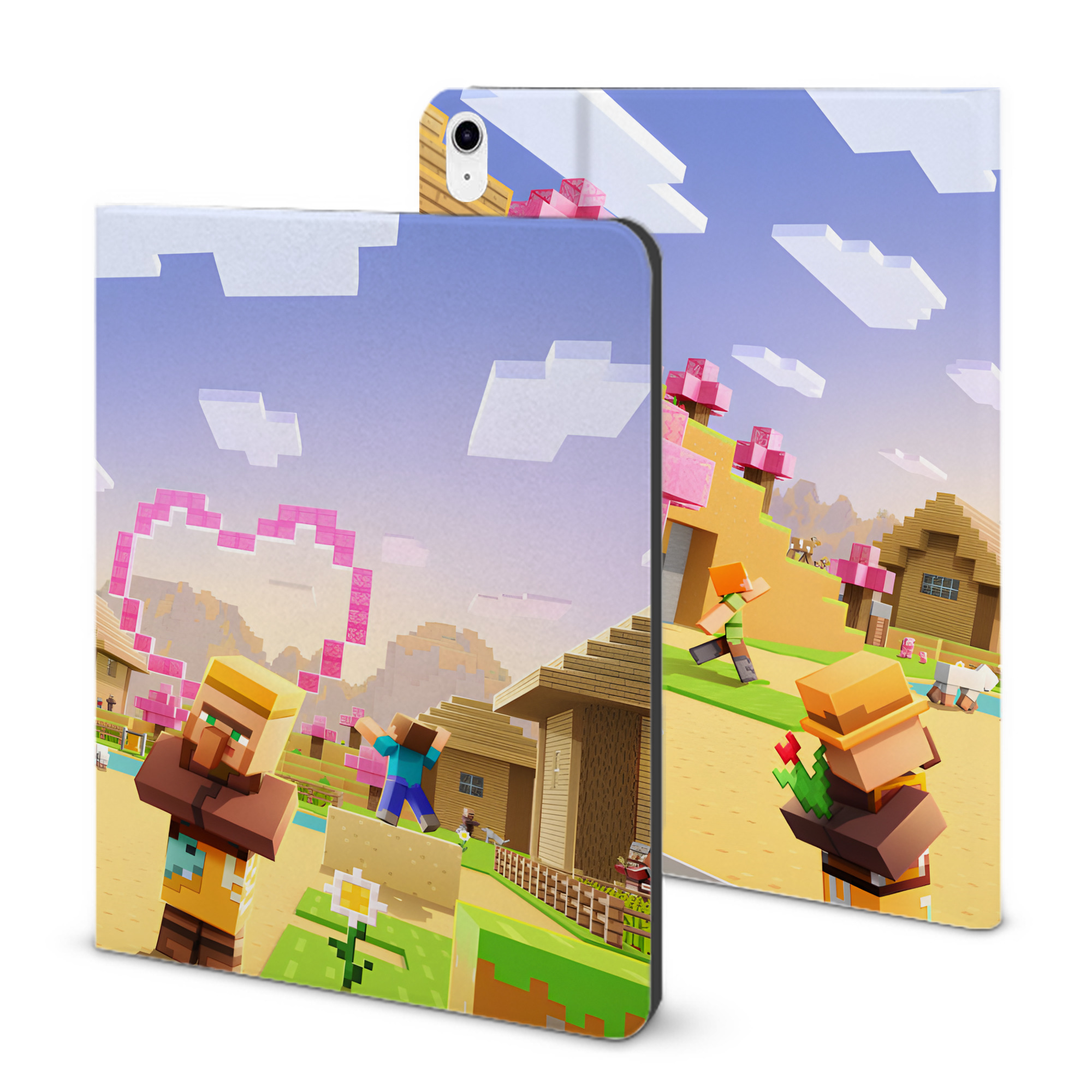 （画像用） マインクラフト ブロックの世界 Minecraft MC Block world IPad ケース ブック型 PUレザー TPU 耐衝撃 軽量 薄型 ペン収納なし 全面保護 IPad 各モデル対応